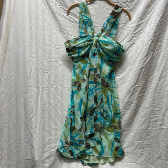 Dress Barn Dresses Chiffon Green Blue And Brown Floral Dress With